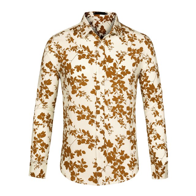 INSPIRE CHIC Men's Flower Palm Long Sleeve Button Down Hawaiian Shirt