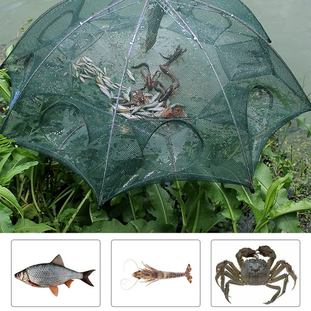 Pixnor Net, Winomo Foldable Crab Net Trap Cast Dip Cage Fishing Net For Fish Minnow Crawfish Shrimp Umbrella Design (Six Entrance)