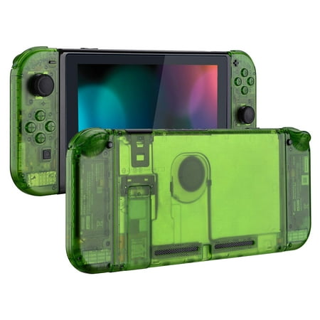 eXtremeRate Transparent Clear Green Back Plate for Nintendo Switch Console, NS Joycon Handheld Controller Housing with Full Set Buttons, DIY Replacement Shell for Nintendo Switch