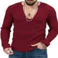 thumbnail image 2 of Solid Color V Neck Sweater for Men with Long Sleeves and Ribbed Knit Pullover, 2 of 4