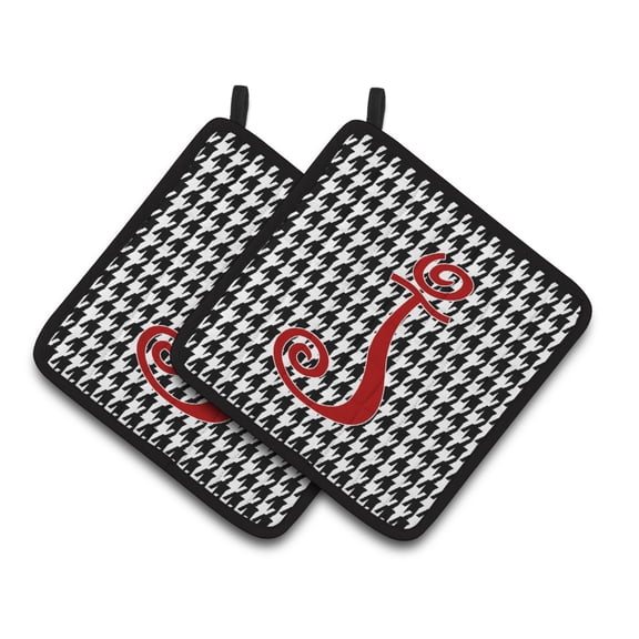 Carolines Treasures CJ1035-JPTHD Letter J Initial Monogram - Houndstooth Black Pair of Pot Holders, 7.5HX7.5W,