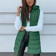 thumbnail image 2 of Womens Long Winter Vests Outerwear Quilted Puffer Jackets with Hood Stand Collar Cold Weather Coats Travel Outfits Green M, 2 of 6