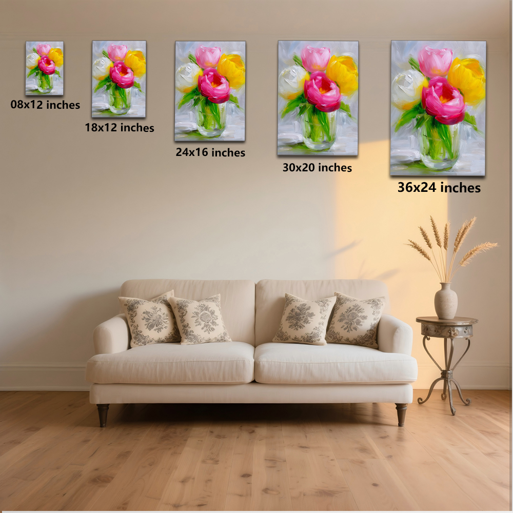 Topbout Art Abstract Painting Style Tulips in a Glass Vase 28 in x 40 in Framed Painting Canvas Art Prints