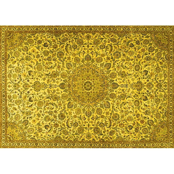 Ahgly Company Machine Washable Indoor Rectangle Persian Yellow Traditional Area Rugs, 2' x 4'