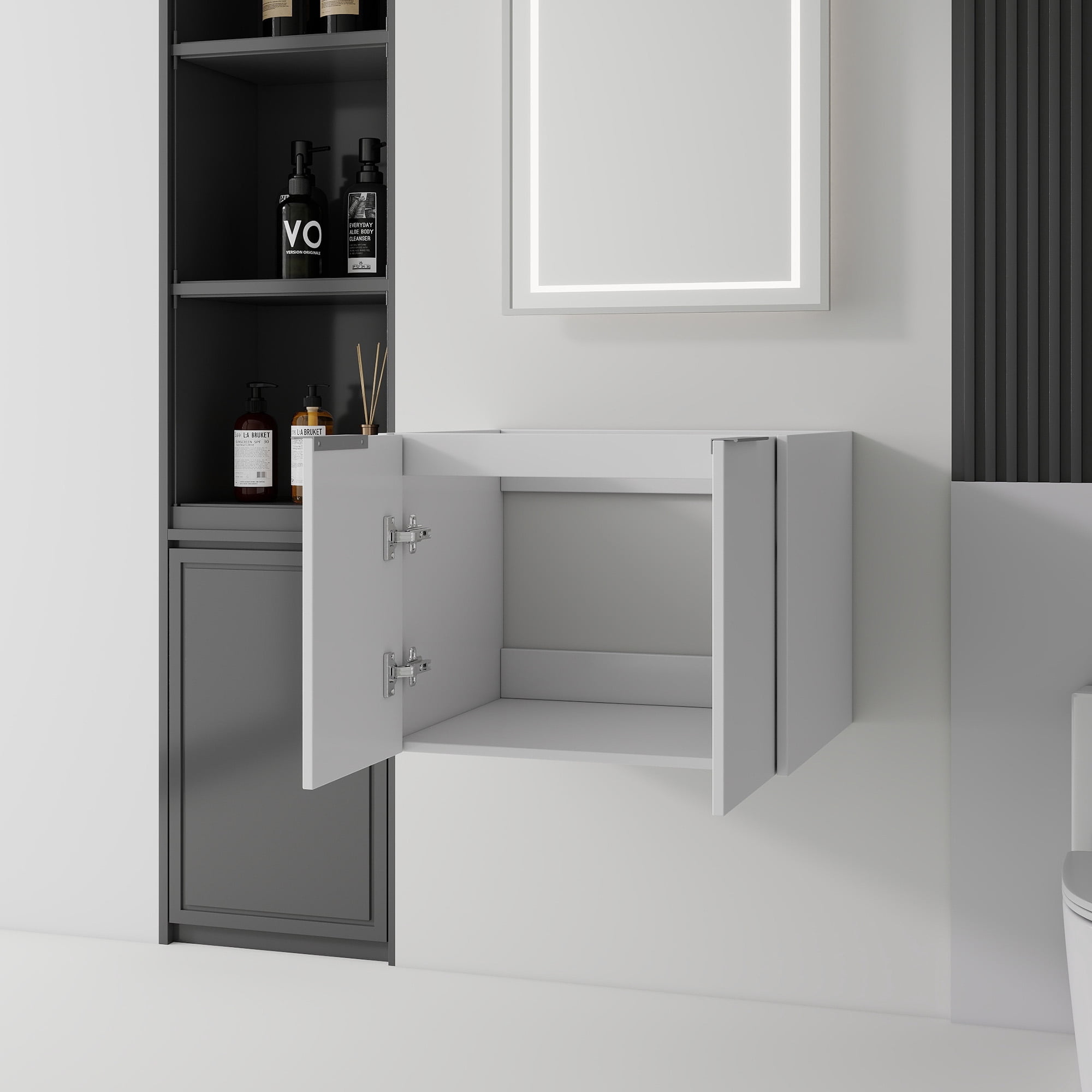 Leumius 24" Floating Bathroom Vanity Cabinet,Soft-Close Double Doors,Wall-Mounted,Cabinet Only,White