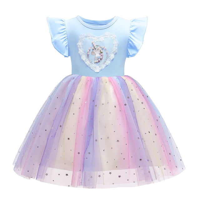 Snow and Ice Mystery Summer Girl Dress Thin Knit Kirin Kids dress Arco iris vestido de princesa