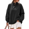 thumbnail image 2 of Mock Neck Loose Sweatshirt for Women Drop Shoulder Puff Sleeve Oversized Pullover Soft Knit Versatile Daily Athleisure Outer Top Black L, 2 of 7
