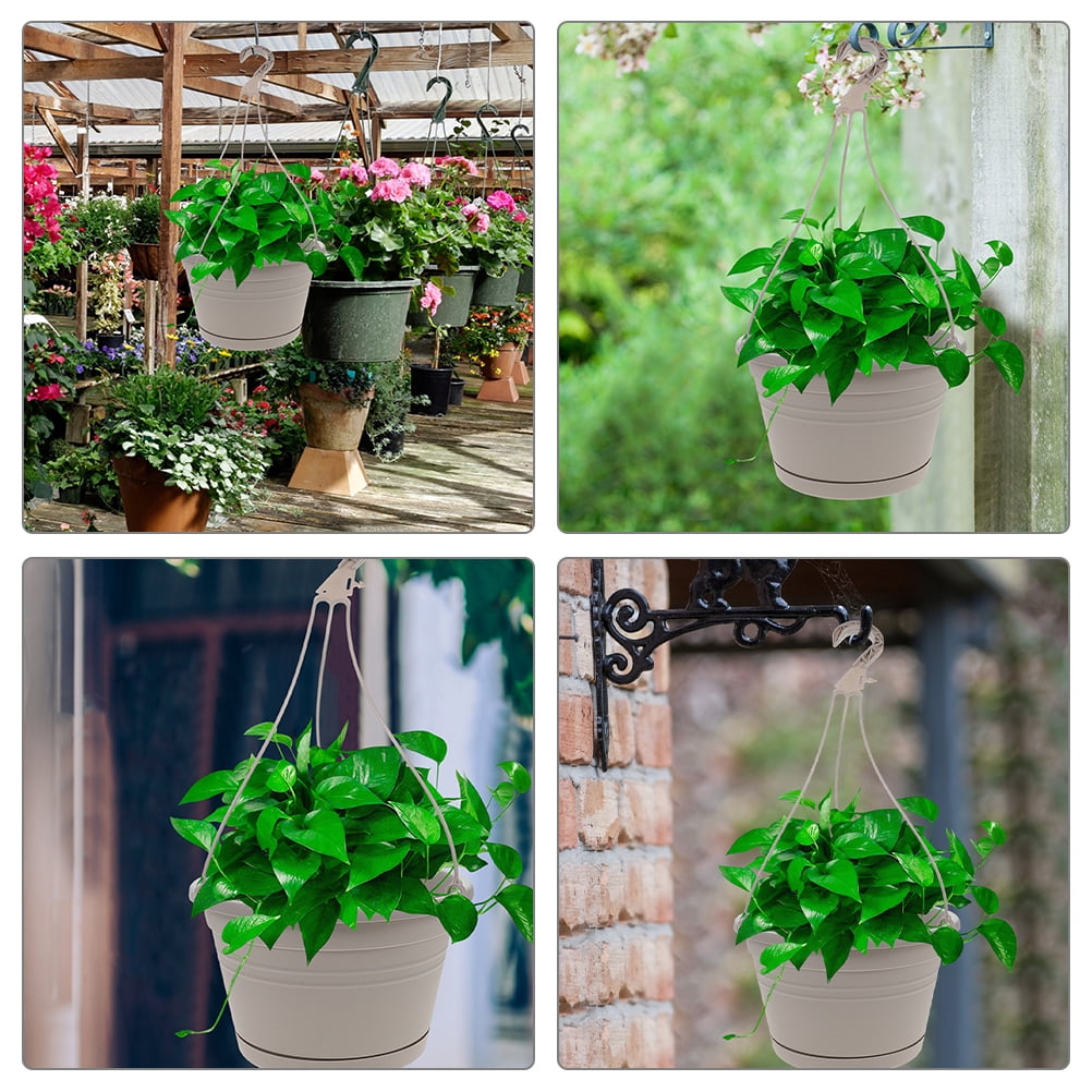 UNOMOR Hanging Planter Plastic 2Pcs Grey Flowerpot Pot Outdoor Plant Restaurant