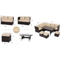 thumbnail image 3 of YODOLLA 7-Piece Patio Funiture Set with 30" Fire Pit Table, Outdoor Furniture Sectional Sofa, PE Rattan Wicker Patio Conversation Set in Beige, 3 of 7