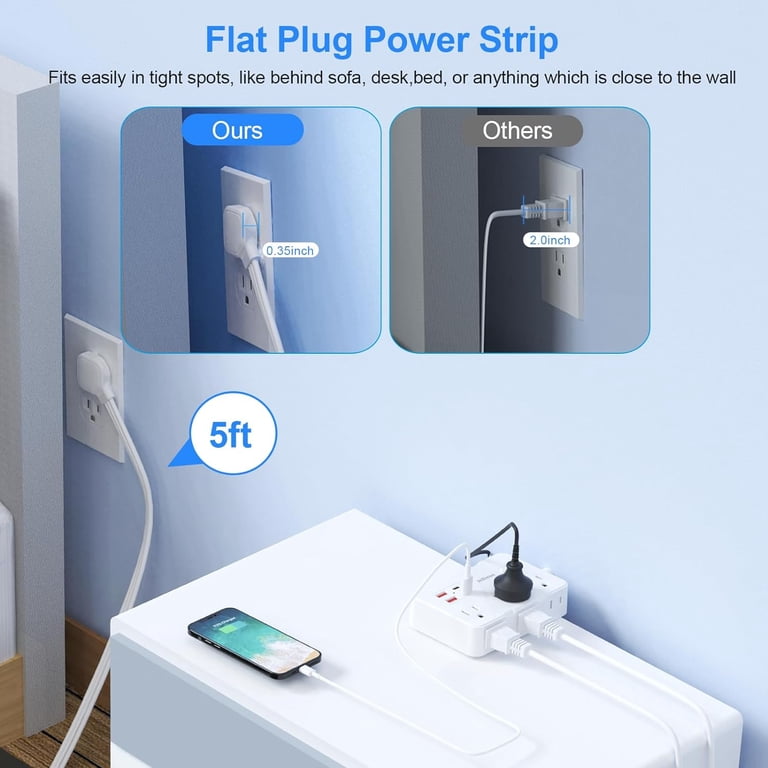 10-in-1 Power Strip with USB Ports and 5ft Extension Cord, White photo 3