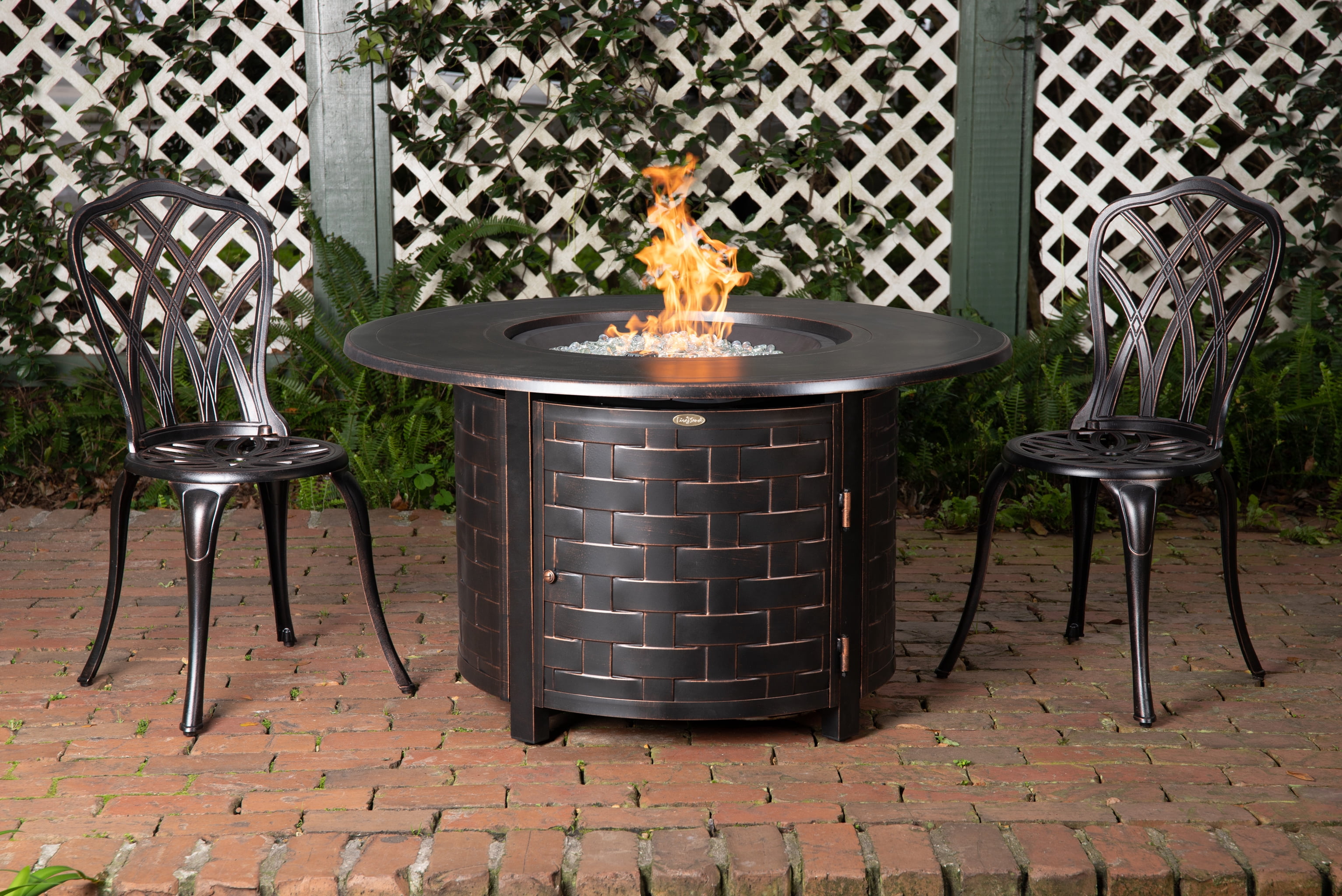 Fire Sense Perissa Basketweave Firepit Table Multifunctional with Fire Bowl Lid, Bronze Finish 44"