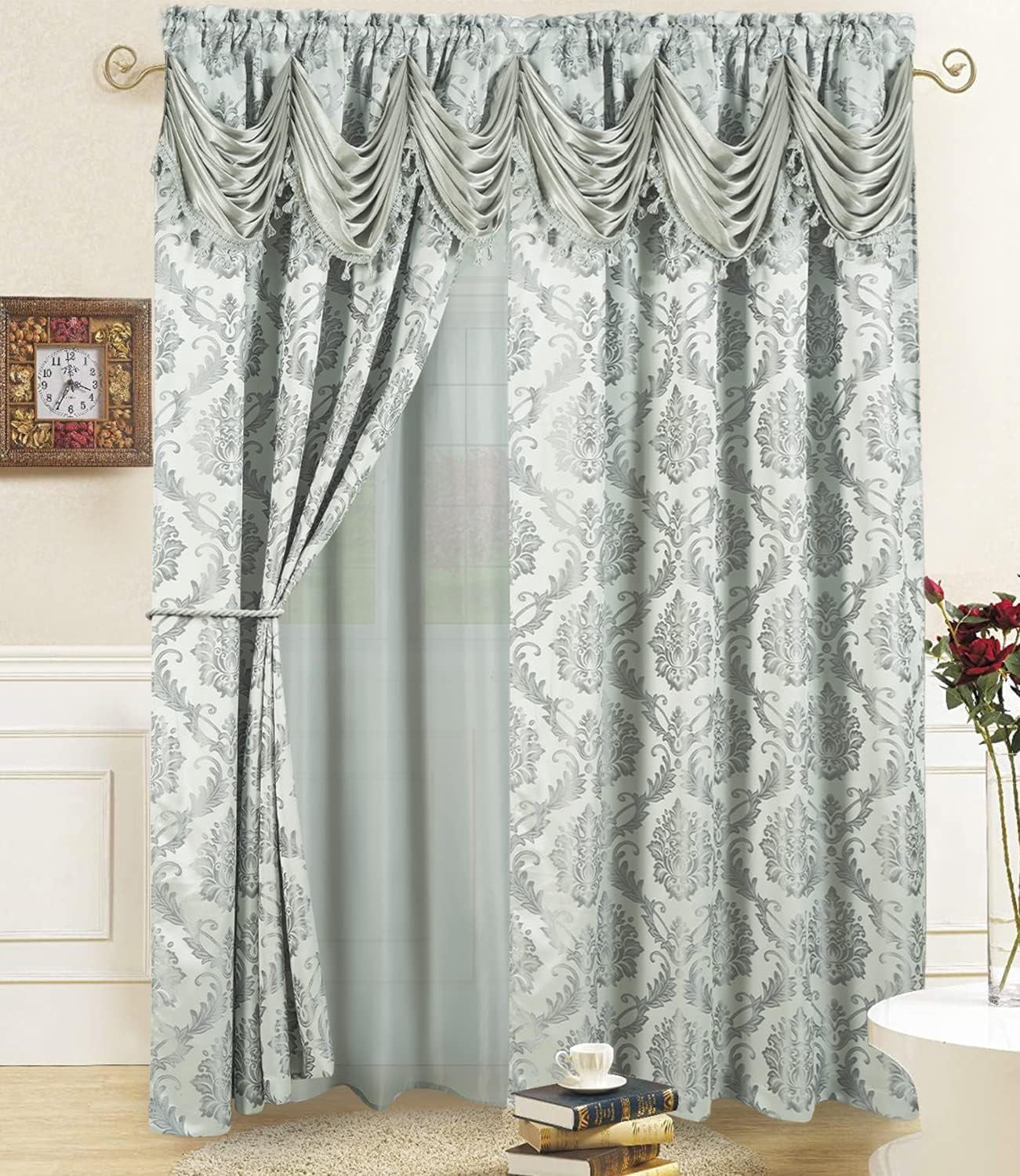 Jacquard Window Curtains For Living Room with 2 panel set with Attached ...