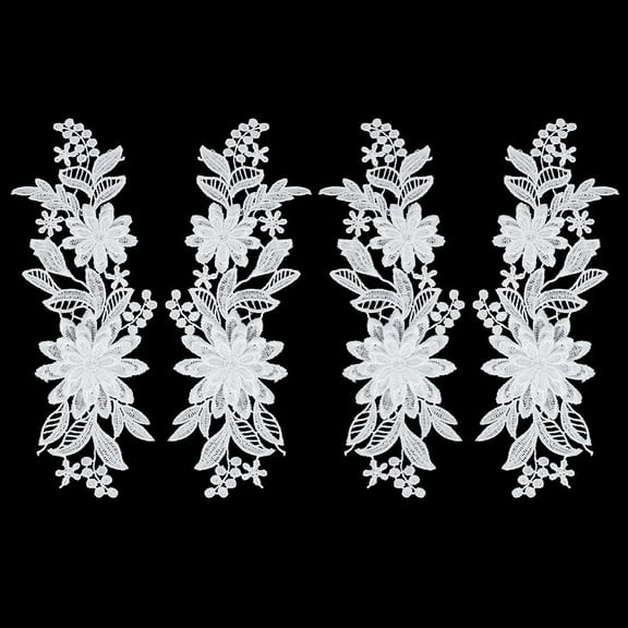 2 Pair Flower Lace Applique White Embroidery Applique Floral Embellishments Sew on Patches Leaf Craft Lace Trim Sewing Fabric Trim for Wedding Bridal Dresses Clothes 9.5x2.9 Inch