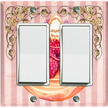Metal Light Switch Plate Cover French Raspberry Cake Pink Stripes CAK046