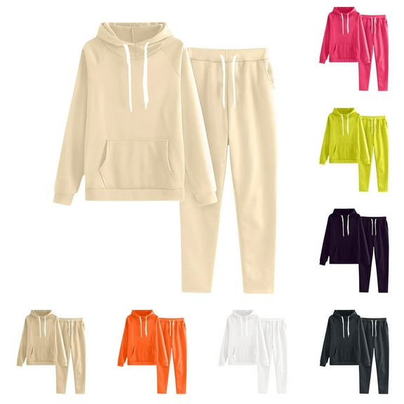 FRSASU Womens 2 Piece Outfits Lounge Hoodie Sweatsuit Sets Oversized Sweatshirt Baggy Fall Comfy Sweatpants with Pockets White