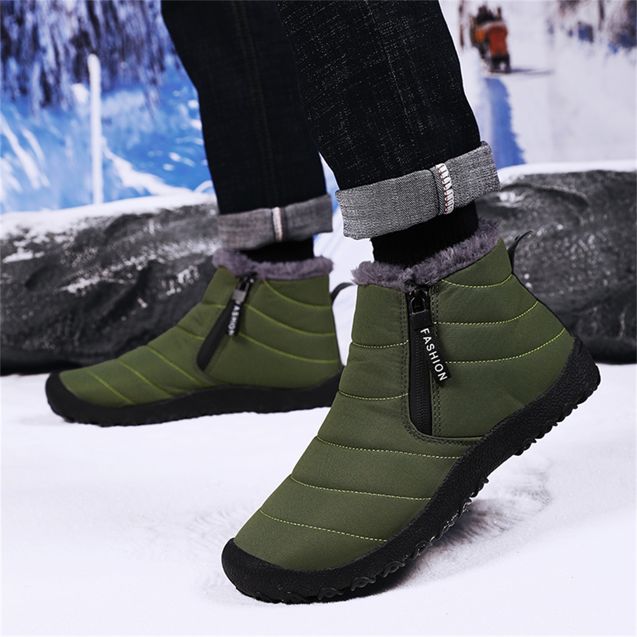 LASUDRAA Mens Barefoot Winter Boots Water-Resistant Slip-Resistant Hiking Snow Shoes Lightweight Warm Ankle-High Boots, Wide Toe Box,Trails & Everyday Wear