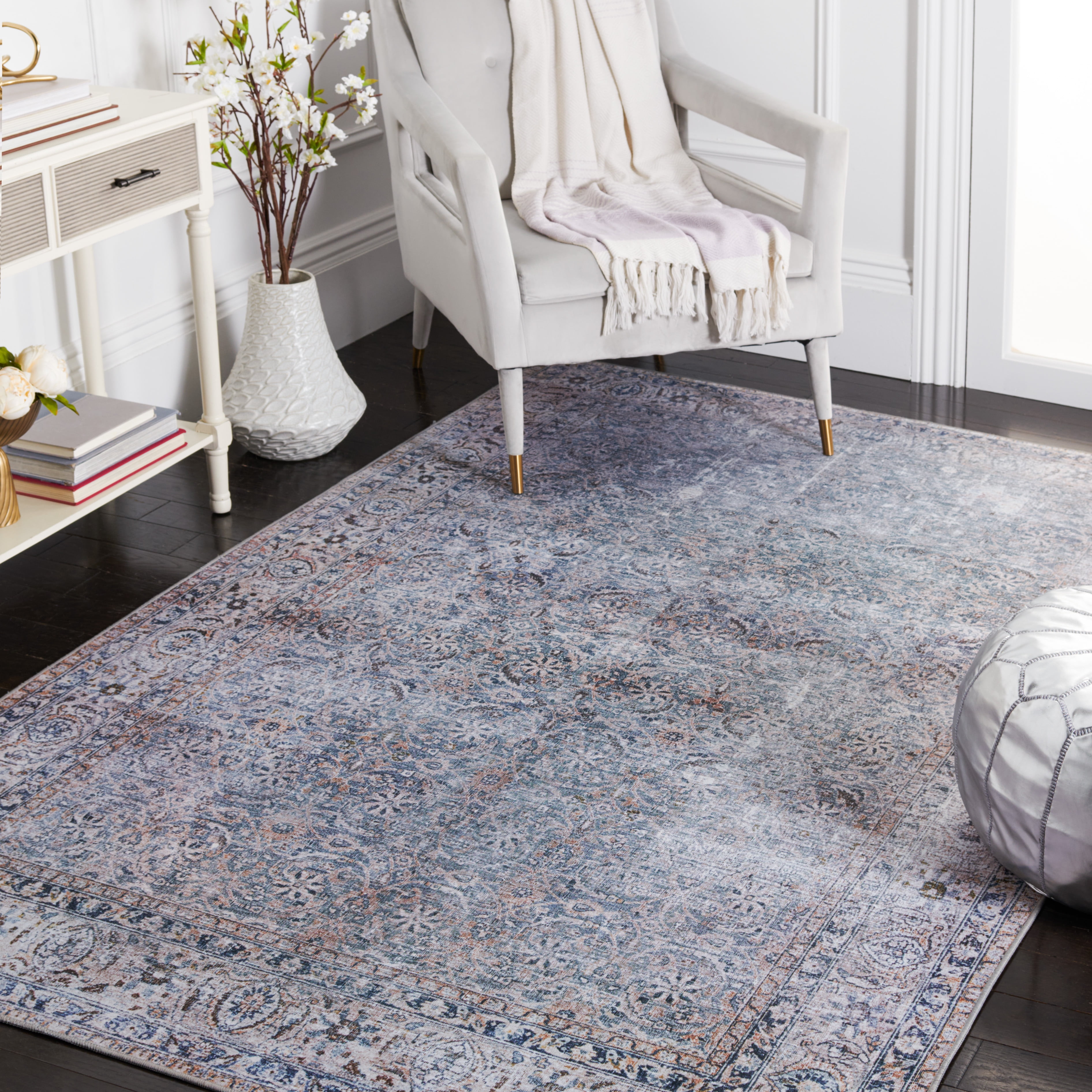 SAFAVIEH Tucson Leland Traditional Machine Washable Area Rug, 4' x 6', Green Blue/Beige