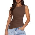 thumbnail image 1 of Remera PRETTYGARDEN 2025 Verano Ajustada con Frunces Café Talle S, 1 of 7