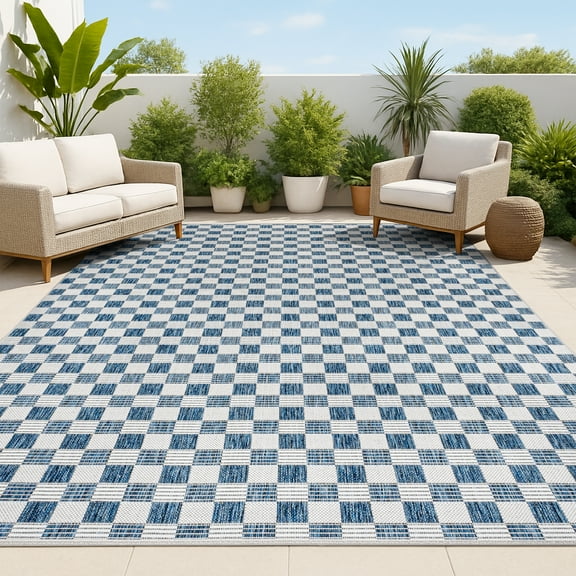 JONATHAN Y TUSCAN SUN 8 x 10 Area Rug, Aimee Traditional Cottage Checkerboard - Navy/Cream, TSN204B-8
