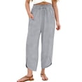 thumbnail image 5 of UACY Girls Pants Linen Summer Casual Capri Pant Drawstring Elastic High Waist Lounge Wide Leg Cropped Trouser with Pockets (Light Ashy, 12-13 Years), 5 of 9