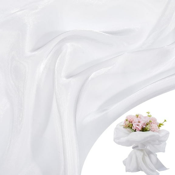 2Pcs White Flower Wrapping Fabric 2 Yards Satin Floral Bouquet Wrapping Material Supplies 60" Wide Florist Packaging Wrapper Gift Decoration for Christmas Valentines Day Wedding Engagement