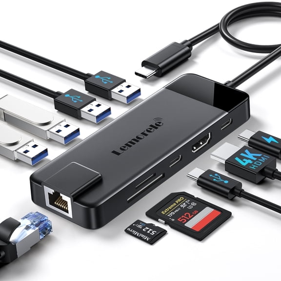 Lemorele 10 in 1 Docking Station,USB C Hub with 4K HDMI,100W PD Charging, Gigabit Ethernet, SD/TF Card Reader, Multifunctional USB C Adapter for Macbook, Windows