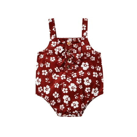 

Bagilaanoe Infant Baby Girl Summer Jumpsuit Flower Print Sleeveless Sling Button Bodysuit Romper
