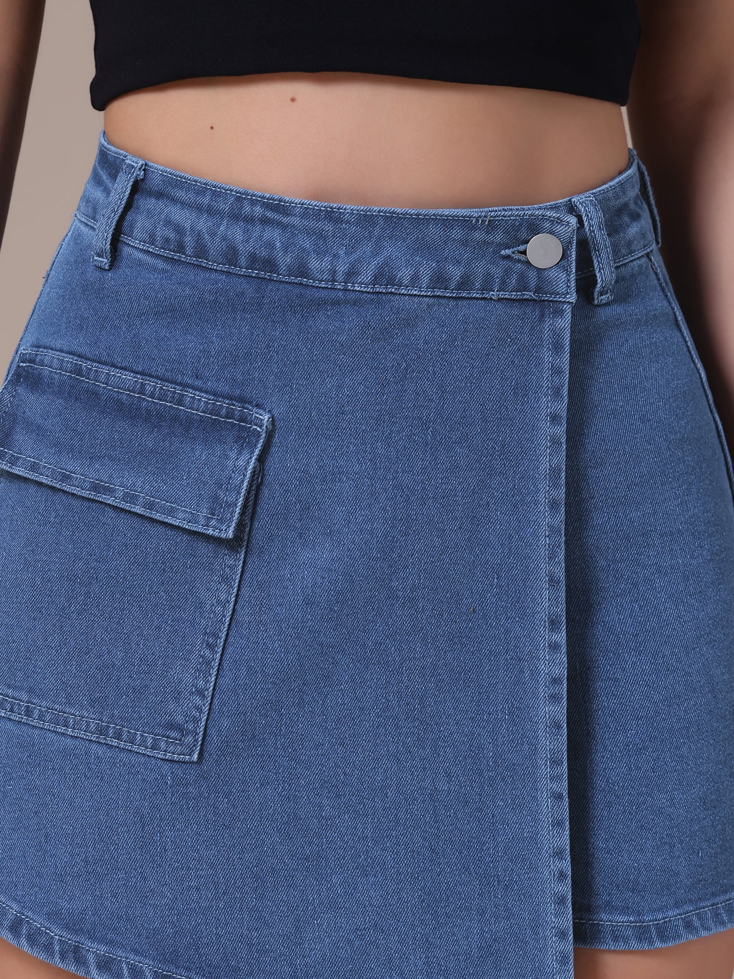 DARING DIVA Women's High Waist Western Asymmetrical Denim Cargo Skirt S Dark Blue