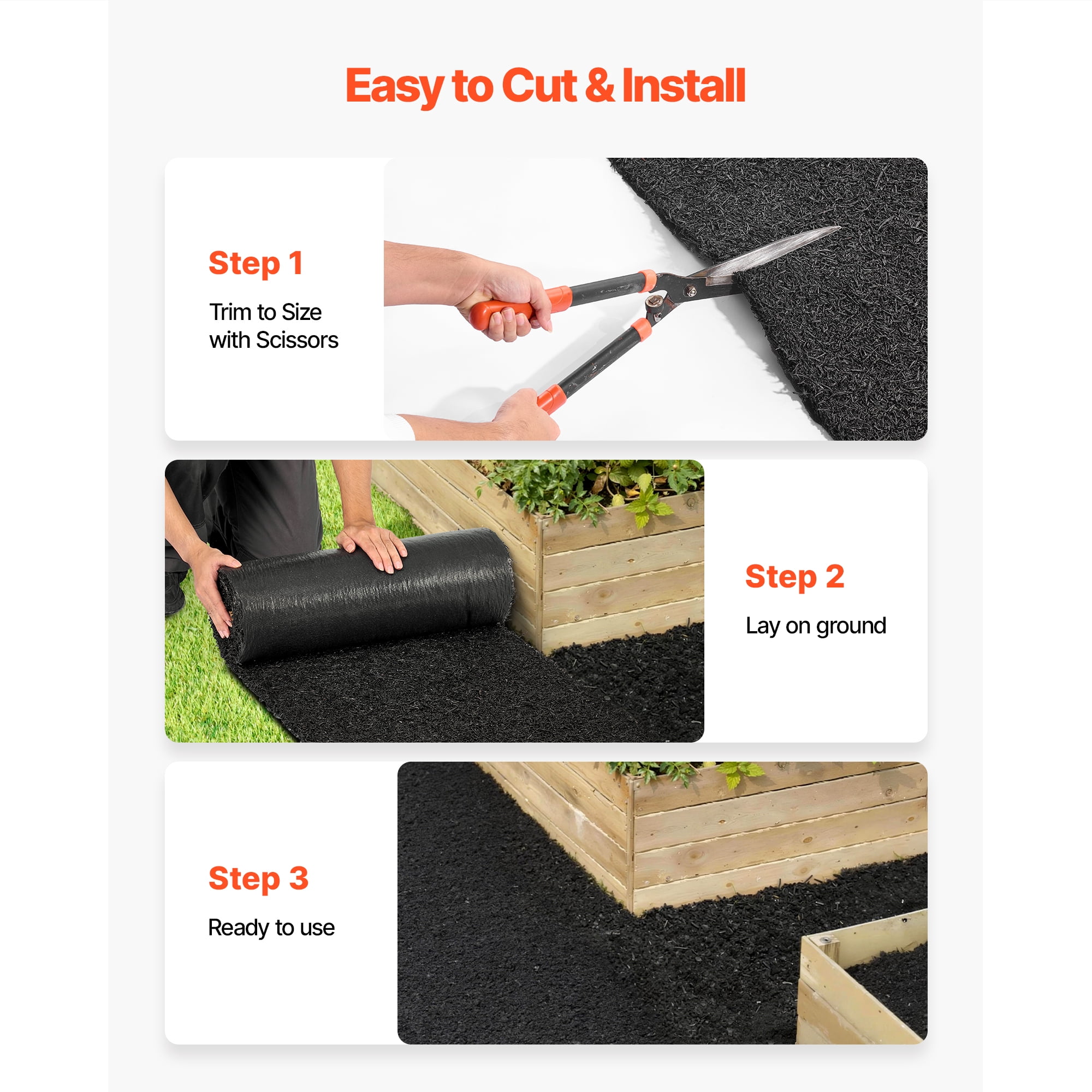 KFFKFF Rubber Mulch Mat Roll, 2 Rolls 96 x 24 in Recycled Rubber, 0.5 in Thick, Customizable, Minimizes Weed Growth, Realistic Weed Barrier Mat, Durable Pathway for Landscaping