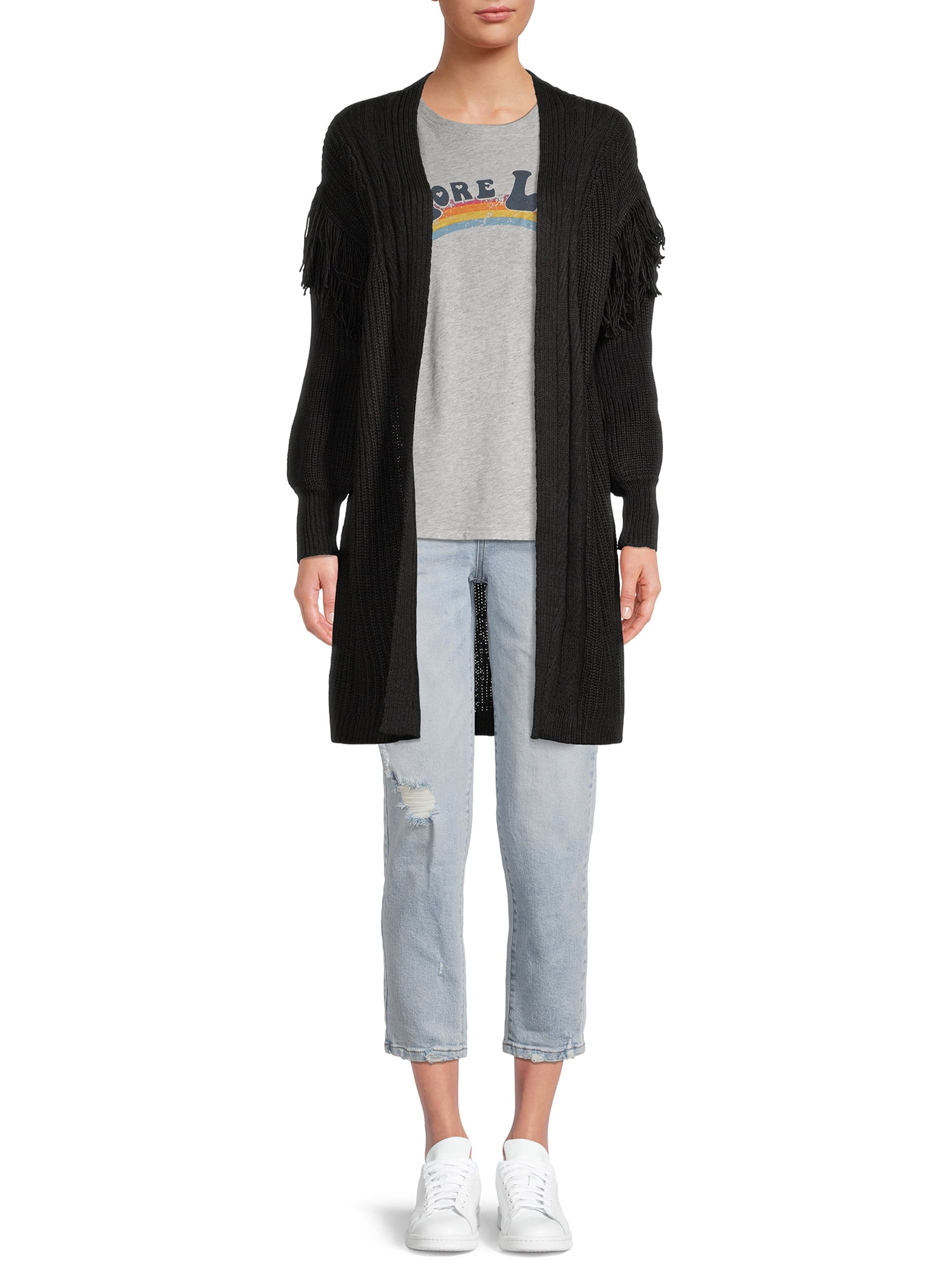 Time and Tru Women's Stitch Fringe Cardigan