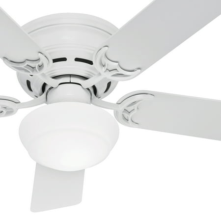 Hunter Fan 52 White Finish Low Profile Ceiling Fan Cased White Glass Light Kit Certified Refurbished