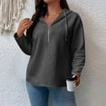 thumbnail image 5 of BiZtdJrK Womens Waffle Knit Hoodies 1/4 Zip Drop Shoulder Long Sleeve Pullover Tops Drawstring Loose Hooded Sweatshirt Dark Gray XL, 5 of 10