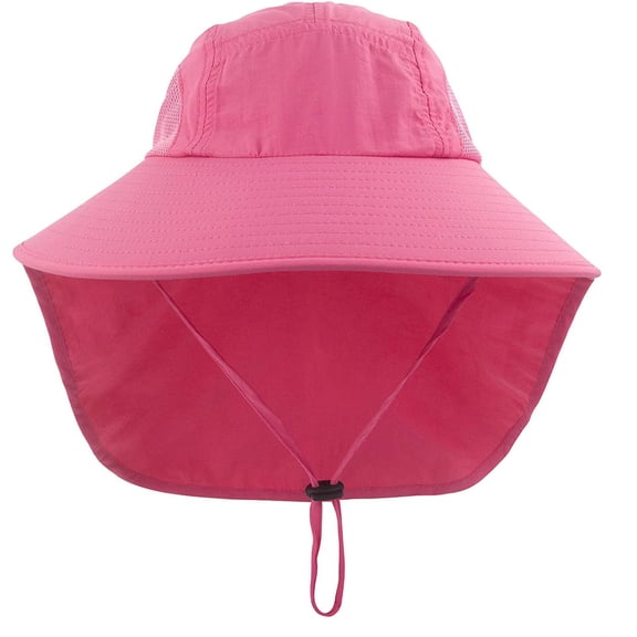 VONTER Outdoor UPF50  Sun Hat Wide Brim Mesh Fishing Hat with Neck Flap Kids Girls Boys Sun Hat Wide Brim UPF50  Mesh Hats with Neck Flap - Pink