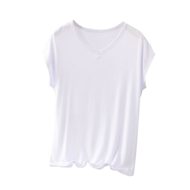 BLVB Plus Size Pajama Tops for Women Loose Fit V Neck Short Sleeve Soft Modal Sleep Shirts Loungewear