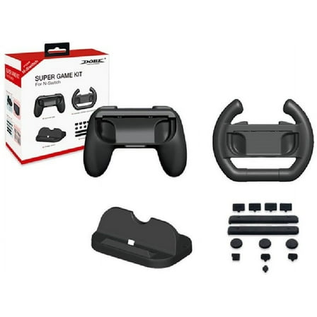 DOBE Nintendo Switch Super Game Kit (Dustproof Plug, Charge Dock, Joy Con Grips, Racing Car Steering) Wheel for Nintendo Switch
