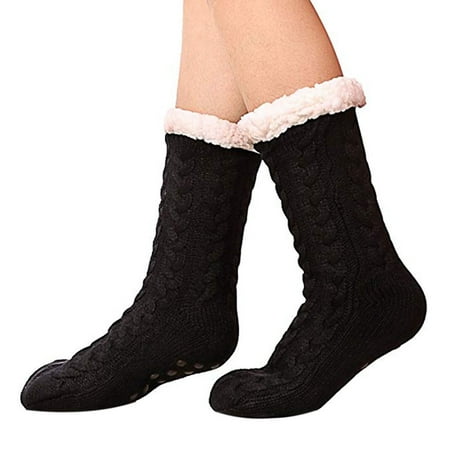 

BSDHBS Ankle Socks Women s Winter Super Soft Warm Cozy Fuzzy -lined Christmas Gift with Gripp Black