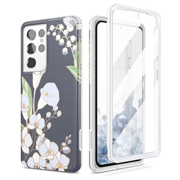 SURITCH Phone Case for Samsung Galaxy S21 Ultra 5G 6.8-Inch (Grey Calla)