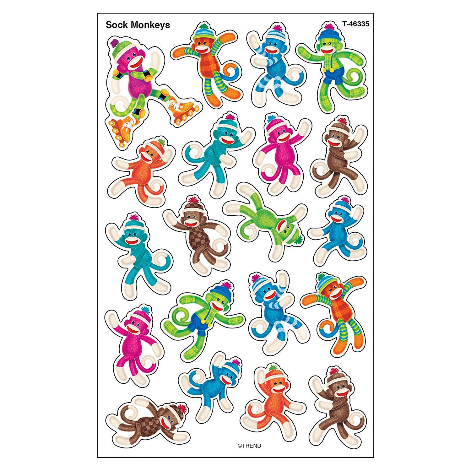 Trend Enterprises Sock Monkeys Super Shapes Stickers (160 Piece), Large