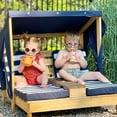 KidKraft Wooden Outdoor Double Chaise with Cup Holders, Kid's Furniture, Honey & Navy