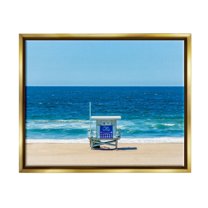 Stupell Industries Vivid Blue Beach Water Waves Coastline Hut Photograph Metallic Gold Floating Framed Canvas Print Wall Art, Design by Jeff Poe Photography