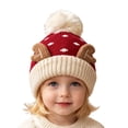 thumbnail image 3 of Wilark Toddler Christmas Hat with Pom Pom Size 1-4 T, Knitted Cute Warm Winter Kids Festival Hat Red, 3 of 7