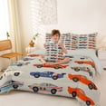 thumbnail image 3 of Castle Fairy Vintage Racing Car Bedding Comforter Set 7pcs for Teens, Classic Muscle Vehicle Queen Bedding Sets for Bedroom, Red Blue,Grey Reversible, 3 of 7