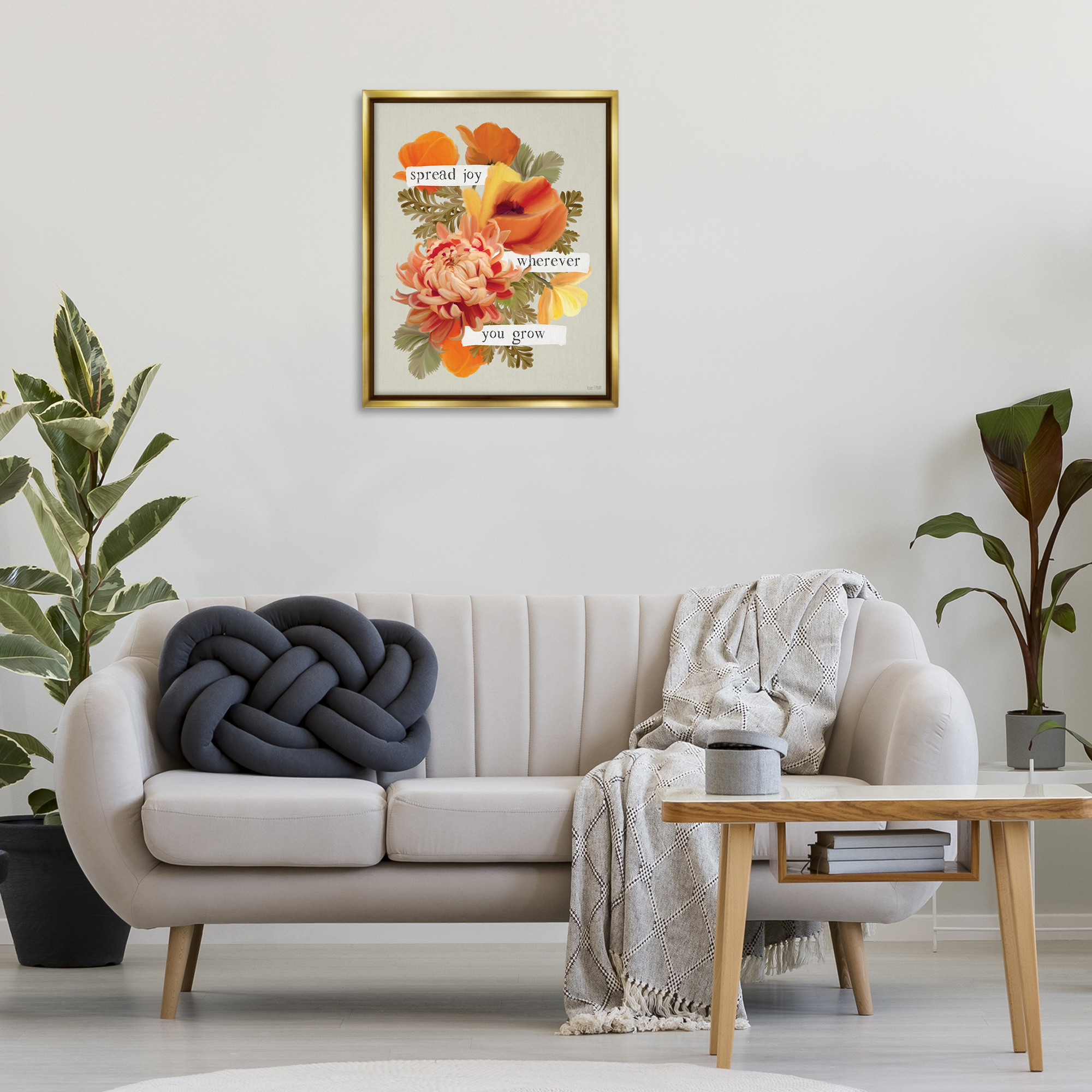 Stupell Industries Spread Joy Flowers Botanical & Floral Painting Gold Floater Framed Art Print Wall Art, 25 x 31