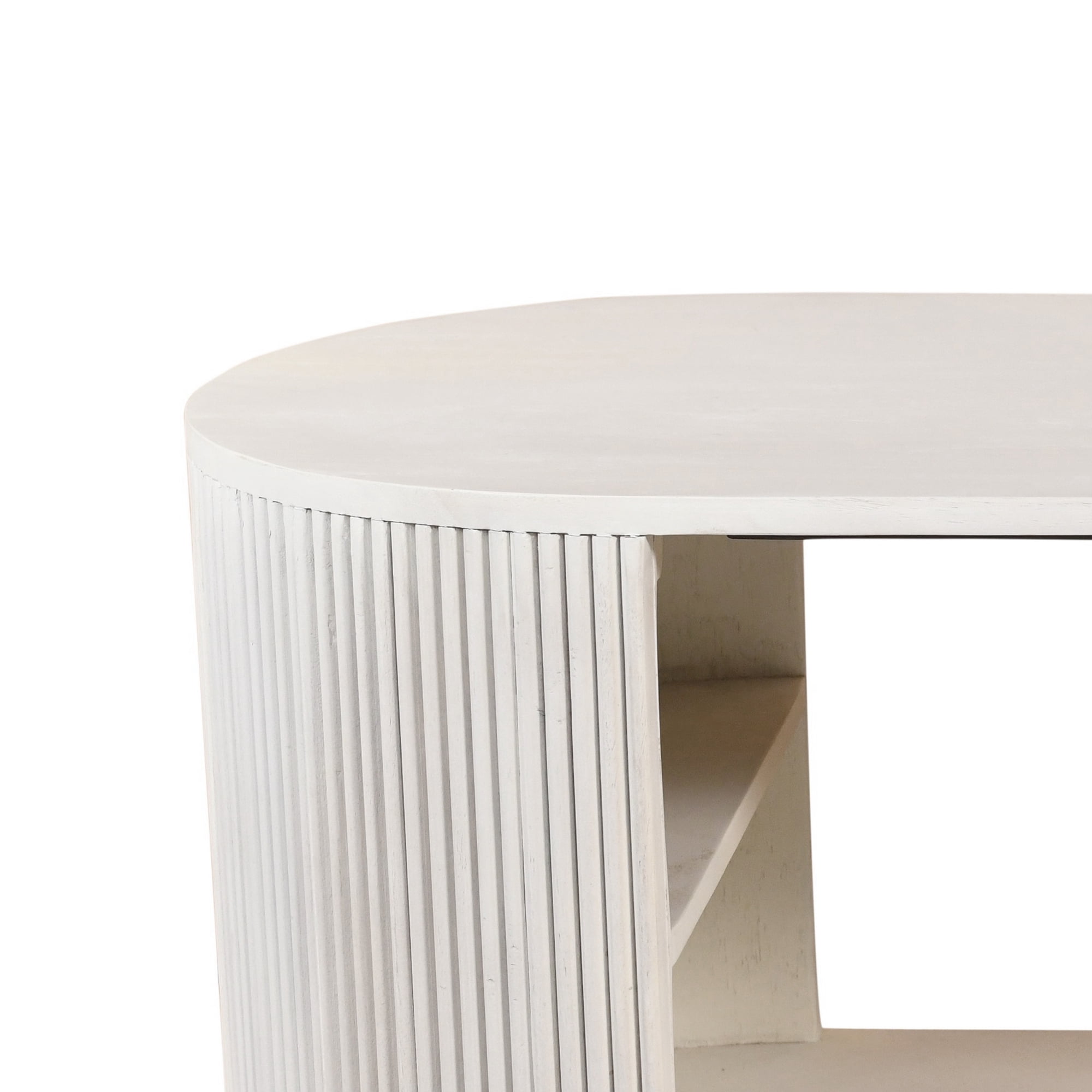 Ox Bay Natalia Mid-Century White Wood Oval Storage Coffee Table