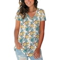 thumbnail image 1 of Gvmfive Women Floral Print V Neck Short Sleeve Tunic Tops T Shirt Casual Loose Blouse, 1 of 2