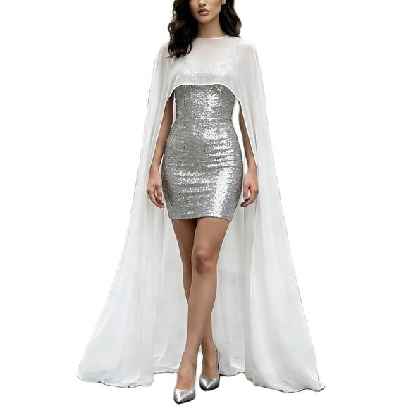 QASIEATN Women Chiffon Shawl Cape Mesh Poncho Top Capelets for Evening Dress Shawl Cover Up Wedding Daily Wear Casual Accessories Wraps for Women
