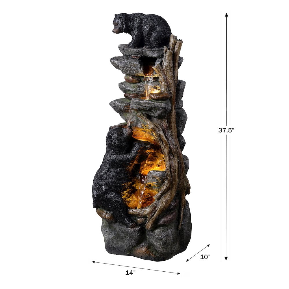 Hi-Line Gift Ltd 79764 37" H Bear Climbing Water Fountain Outdoor W/LEDs