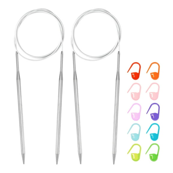 Uxcell 2pcs Knitting Needles Size US 8(5mm) Circular Needle 47 Inch(120cm) Round Metal Stainless Steel Needle with Markers for Handmade Projects DIY Knitting