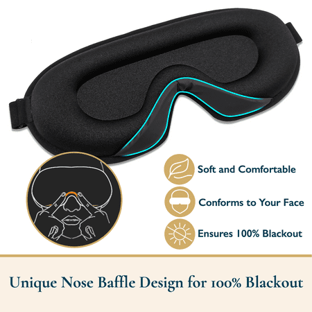 ComfiTime 3D Sleep Mask - 100% Blackout Eye Mask for Sleeping, Eye Covers for Men,Women,Kids, Contour Blindfold with Nose Baffle, Soft & Lightweight Sleep Eye Blinders , Latex-Free, Black