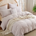thumbnail image 3 of JOLUSERE 100% Cotton Striped Duvet Cover King Set, 3-Piece Linen Like Textured Breathable Comforter Cover(Greyish Pink& White Classic Stripes), 3 of 12
